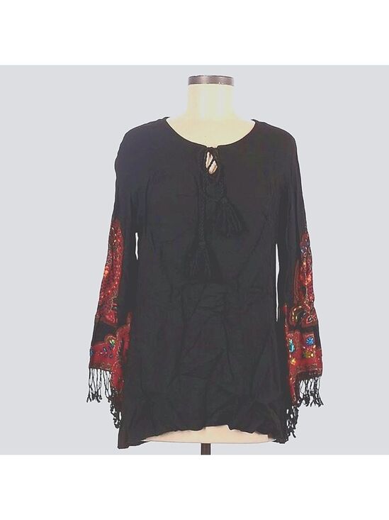 Avani del Amour Tops - Boho Avani del amour Tunic with colorful Embroidered bell sleeves & fringe NWT